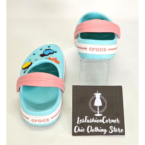 Crocs Junior Ice Blue/Pink Rubber Jibbitz Crocband Clog Size 2 1993 - Picture 6 of 16